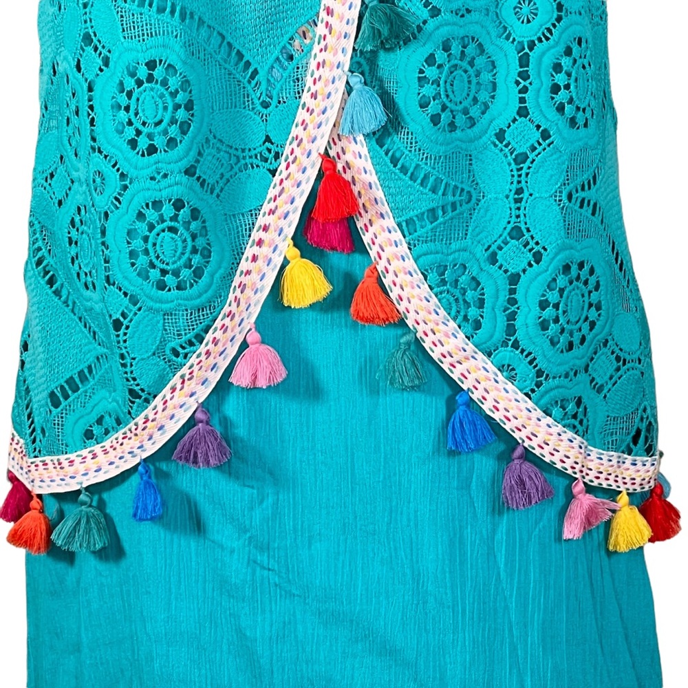 Judith March Turquoise Lacey Overlay Over Gauze Slip With Colorful Tasse… - Picture 7 of 13